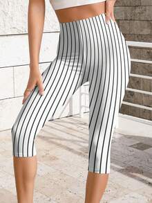 Womens Comfy Cycling Capri Pants Abstract Minimalist Vertical Stripes Pattern Printed Casual Yoga Capri Pants For Leisure Sports Casual Outdoors - 彩色 - 查看 1