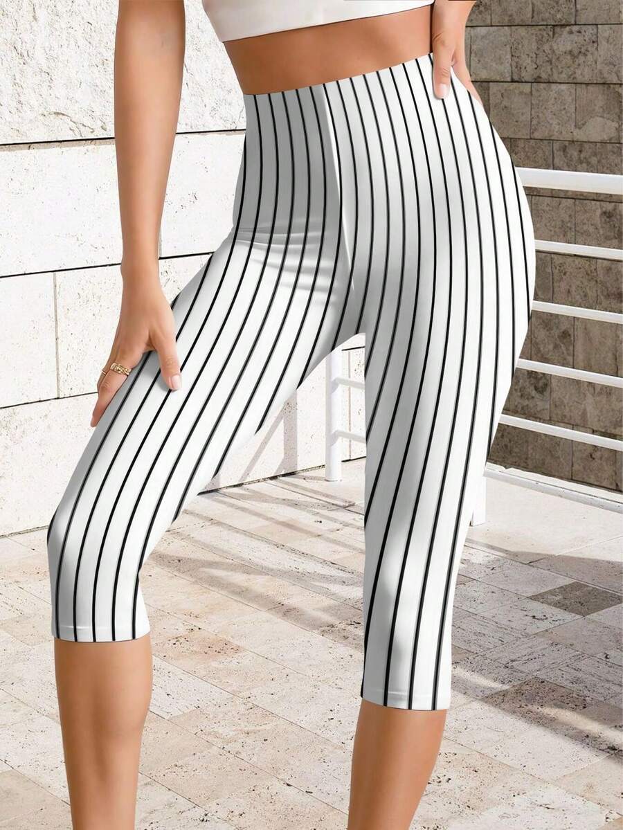 Womens Comfy Cycling Capri Pants Abstract Minimalist Vertical Stripes Pattern Printed Casual Yoga Capri Pants For Leisure Sports Casual Outdoors - 彩色 - 查看 1