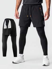 Men's Elastic Compression Sports Pants, Printed Trousers, Anti-Exposure Basketball Pants, Suitable For Fitness, Running, Cycling, Exercise - Black - View 6