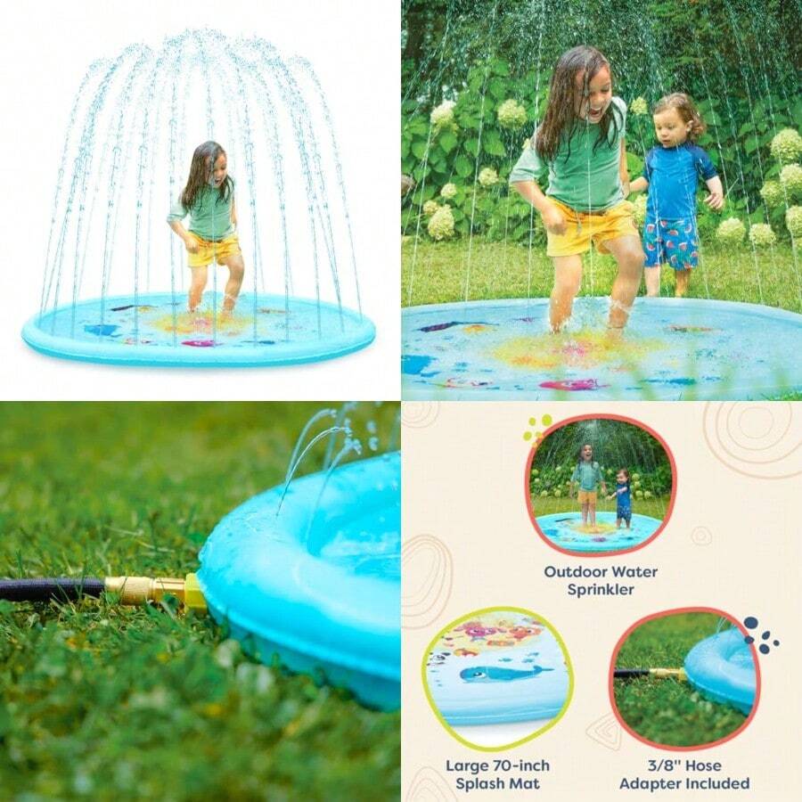B. toys - Alfombrilla Splish 'n' Splash - Piscina de Verano - Aspersor de Agua Exterior para niños - Diámetro Grande de 177cm - Adaptador de Manguera de 3/8 Pulgadas Incluido - 1 año + - Multi - Ver 1