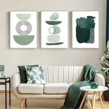 3pcs, Frameless Green Abstract Geometry Line Wall Art Print Canvas Painting, Nordic Simple Geometric Poster, For Living Room Bedroom Office Hallway Wall Decor, No Frame - Set a - View 6