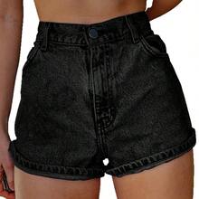 Women's Black Washed Denim Shorts Straight Leg Non-Stretch Sexy Vintage Short With Embroidery Detail - Black Light Edition - View 2