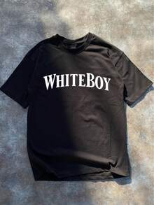 Camiseta de talla grande negra de manga corta con estampado 'WHITEBOY' - Cuello redondo, corte holgado, estilo casual, fácil de usar, perfecta para atuendos informales.Perfecto para las celebraciones del Mes de la Historia Afroamericana.Cómodo de llevar, suave y agradable para la piel - Negro - Ver 6