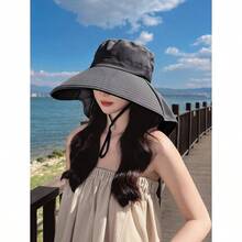 Women's Outdoor Sun Hat With Ponytail Hole For Summer Uv Protection, Korean Fashion Wide Brim Shawl Bucket Hat - 彩色 - 查看 7
