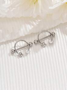 2pcs/Set Fashionable Heart-Shaped Piercing Jewelry Set For Women, Hypoallergenic 316L Stainless Steel Heart-Shaped Barbell Nipple Rings, Body Piercing Jewelry Designed For Women, Suitable For Daily Wear And Gifts - Multicolor - View 6