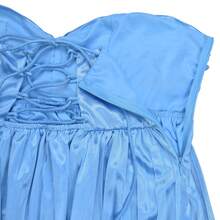Robe élégante froncée sans bretelles, en tissu satin, robe de soirée de mariage gracieuse - Bleu azur - Voir 5