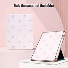 1 pieza Funda con tapa abatible para tableta con ranura para bolígrafo, diseño de lazo rosa, soporte giratorio 360°, portabolígrafos incorporado, funda de piel sintética con función de suspensión/activación automática, compatible con Huawei///Apple/ y otros modelos populares, adecuado para volver a la escuela, el Día de San Valentín, regalos festivos - Multicolor - Ver 3