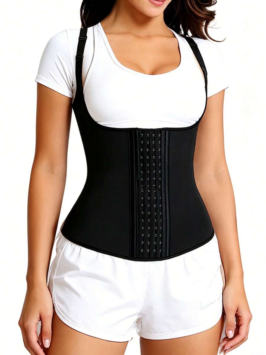 1pc New Women's Summer Breathable Sauna Waist Trainer Vest, Fitness Training Waist Belt, Sweat-Wicking Slimming Women's North Boundary, Neoprene Tight Waist Cincher With 4 Rows Of Hooks, Suitable For Weight Loss, Fitness, Yoga And Running - Black - View 1