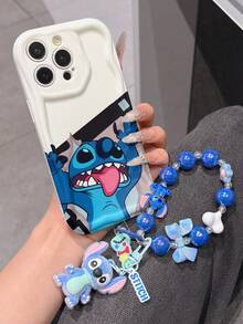 Disney Has Authorized, Phone Case - Chain Set, The Stitch Lilo & Stitch Phone Case Plus A Silicone 3D Or Fluffy Style Stitch Bracelet With Metallic Ring Removable Bracelet, Stitch And Angel Pattern, Compatible With Iphone 17/16/15/14/13/12/11/XS/XR/X Plus Pro Max, Wavy Design Phone Case For Girl, A Stylish Cartoon Summer Phone Case, The Perfect Gift Choice, Phone Protection, Durable Phone Cover, Great Gift For Friends And Family - 白色款式B - 查看 3