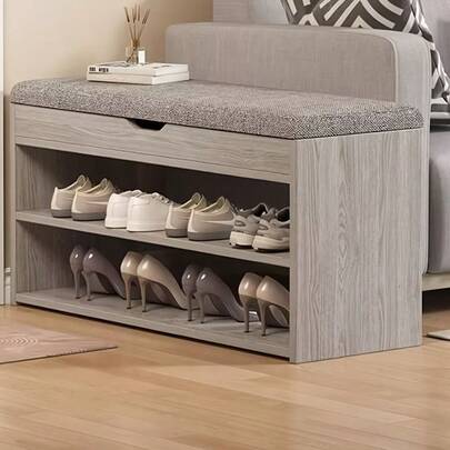 Bench For Storing Shoes With A Cushion, A Two-Level Shoe Rack Featuring A Padded Seat, And A Shoe Organizer Cabinet Suitable For Hallways, Entryways, Bathrooms, Bedrooms, And Living Rooms