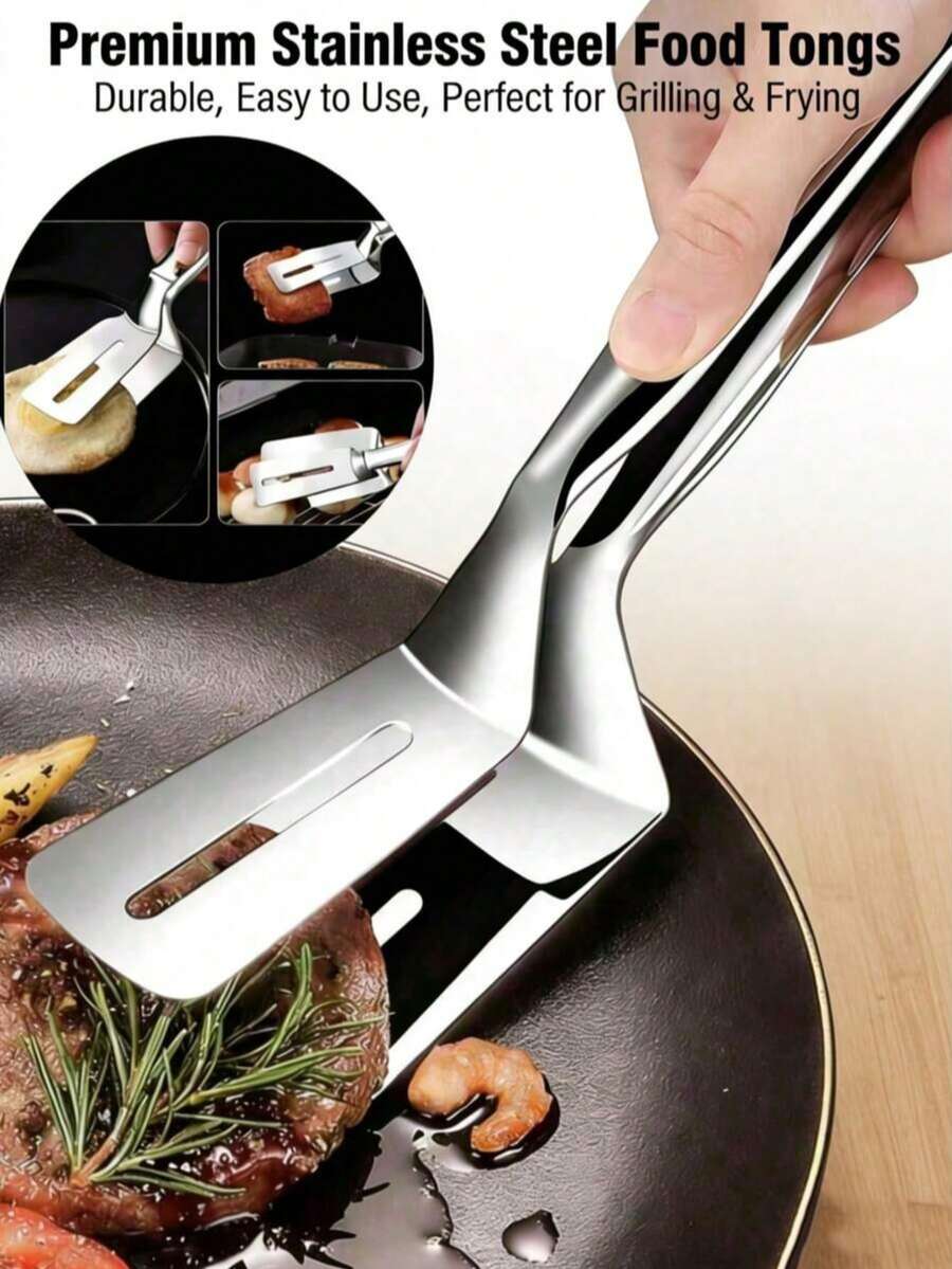 1 Stück Edelstahl Bratspachtel, Edelstahl Spachtel und Klemme, ein multifunktionales Werkzeug geeignet für Steaks und Grillgerichte, Fischspachtel, Brot-Sandwich, Lebensmittel-Wender, Steak-Klemme, Outdoor-Picknick-Pfannenwender, Pfannenwender, Pizza- und Steak-Klemme, Grill- und Kochküchen-Utensilien, bequemes Küchengeschirr, zum Wenden von Fisch, Steaks und anderen Lebensmitteln - langanhaltend und leicht zu reinigen - geeignet für den Haus- und Restaurantgebrauch