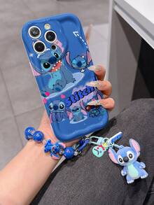 Estuche de teléfono autorizado por Disney - Set con cadena, Estuche de teléfono de Lilo y Stitch talla grande un brazalete de silicona 3D o de estilo esponjoso de Stitch con anillo metálico desmontable, con diseño de Stitch y Angel, compatible con iPhone 17/16/15/14/13/12/11/XS/XR/X Plus Pro Max, Estuche de teléfono de diseño ondulado para chica, un estuche de teléfono de dibujos animados de verano con estilo, la opción de regalo perfecta, protección de teléfono, cubierta de teléfono duradera, un gran regalo para amigos y familiares - Estilo blanco B - Ver 2