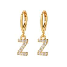 Khuyên tai vòng chữ cái A-Z bằng đồng đính đá Zirconia sang trọng tối giản, khuyên tai mặt dây chuyền chữ cái độc đáo, khuyên tai thanh lịch đa năng dành cho nữ. - Vàng - Xem 24