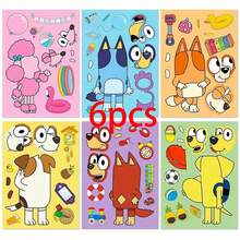 1 Set Bluey Dog Cartoon Puzzle Stickers, Fun Handmade DIY Puzzle Animal Stickers, Educational Animal Sticker,Perfect Party Gift, Carnival Gift - Multicolor - View 9