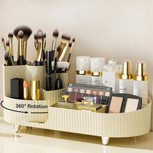 360 Degree Rotating Makeup Organizer, Large Capacity Makeup Brush, Lipstick, Eyeshadow, Puff Holder, Desktop Makeup Storage And Organization - Multicolor - View 1