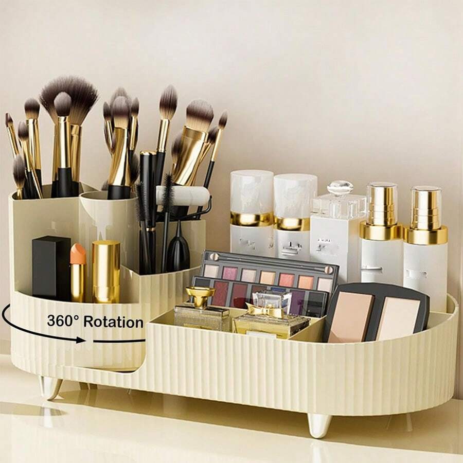 360 Degree Rotating Makeup Organizer, Large Capacity Makeup Brush, Lipstick, Eyeshadow, Puff Holder, Desktop Makeup Storage And Organization - Multicolor - View 1