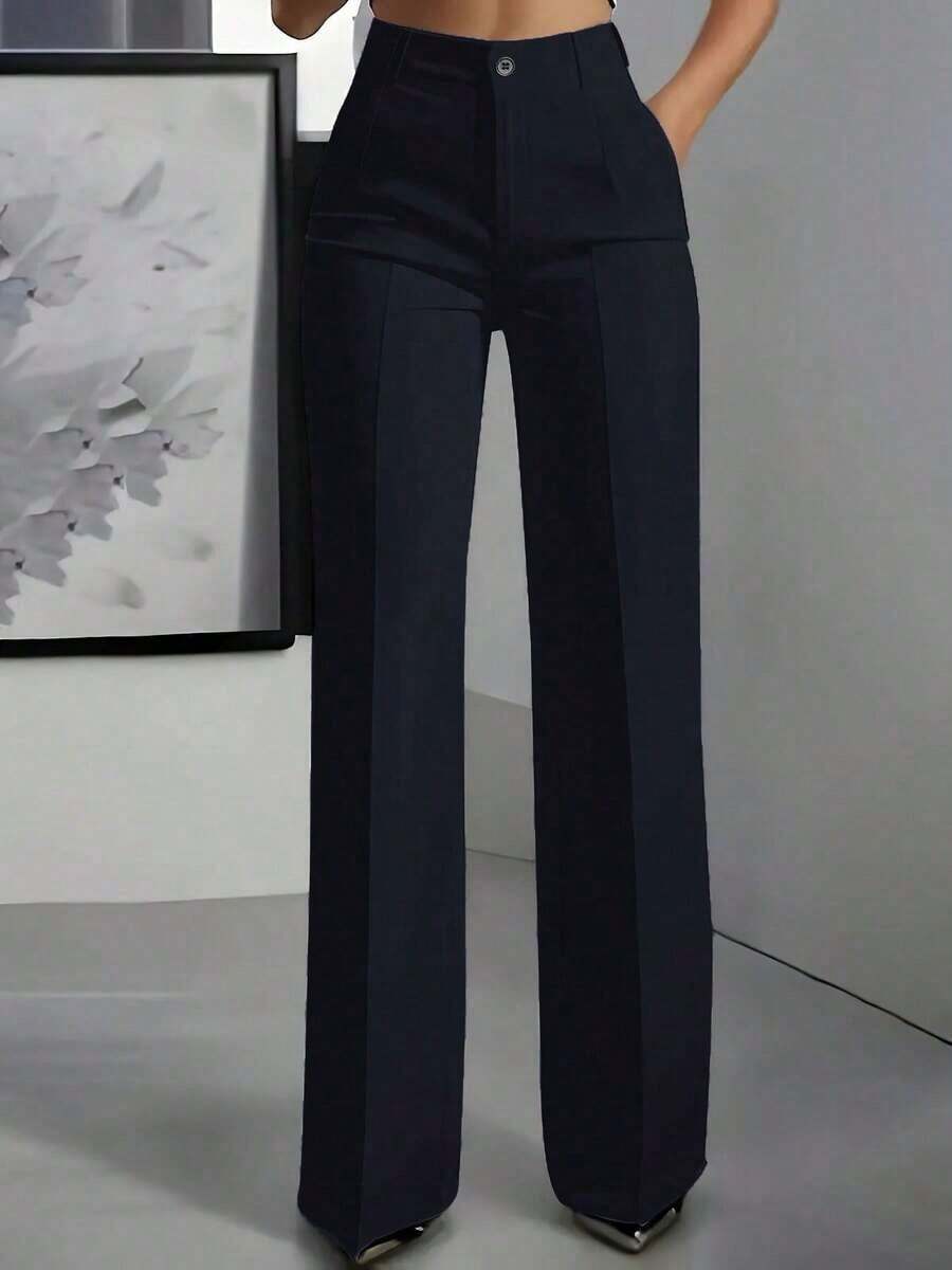 Pantalones rectos de unicolor versátiles y de moda, color blanco, para primavera - Azul marino - 1 - Ver 1