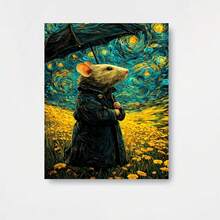 Arte de pared plano 2D, 1 pieza de arte de pared plano 2D con un ratón lindo, que mide 12X16 pulgadas. Este diseño caprichoso de ratón con un paraguas es perfecto para una habitación de bebé o decoración temática de animales, adecuado para decoraciones de pared de hogar u oficina - Enmarcado - Ver 1