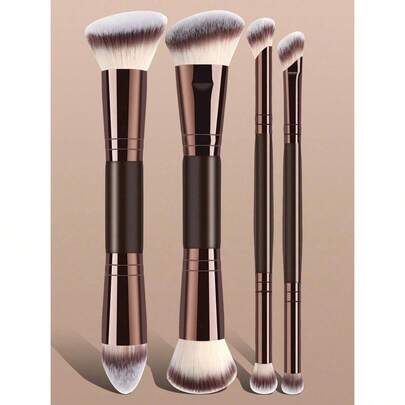 4pcs Professional Dual-Ended Makeup Brush Set - Includes Foundation Brush, Contour Brush, Blush Brush, Powder Brush, Eyeshadow Brush, Concealer Brush, Highlighter Brush, Mixing Brush. Soft Fiber Bristles, Portable For Travel, Great Gift For Women And Girls. Makeup Brush Set, Makeup Brush Tool Kit, Makeup Brush Set, Complete Makeup Tool Set, Makeup Brush Set, Full Makeup Tool Kit, Brush Set, Makeup Brush Gift Set, Set,Giveaways,Professional Makeup Brushes,Complete Makeup Set