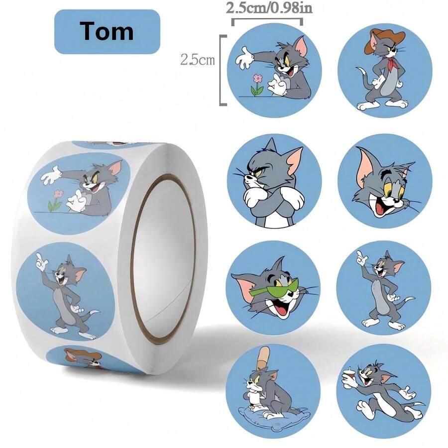500 miếng/1 cuộn Hình dán chính hãng Warner Bros. Tom và Jerry, hình các nhân vật hoạt hình dễ thương, chất liệu chống thấm nước, thích hợp dán lên bình nước, laptop, hộp bút, đàn guitar, hành lý, v.v. Món quà sinh nhật - quà tặng tiệc tùng - quà tặng ngày lễ - quà tặng tựu trường hoàn hảo (Mẫu ngẫu nhiên) - Nhiều màu - Xem 1