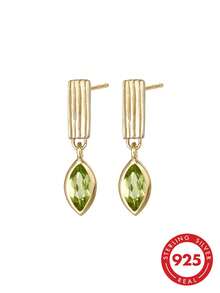 Bông tai mặt dây chuyền bạc 925 cao cấp kiểu cổ điển, đính đá Zirconia, họa tiết dọc, thích hợp cho phụ nữ đeo hàng ngày. - Bông tai thả Zircon - Xem 1