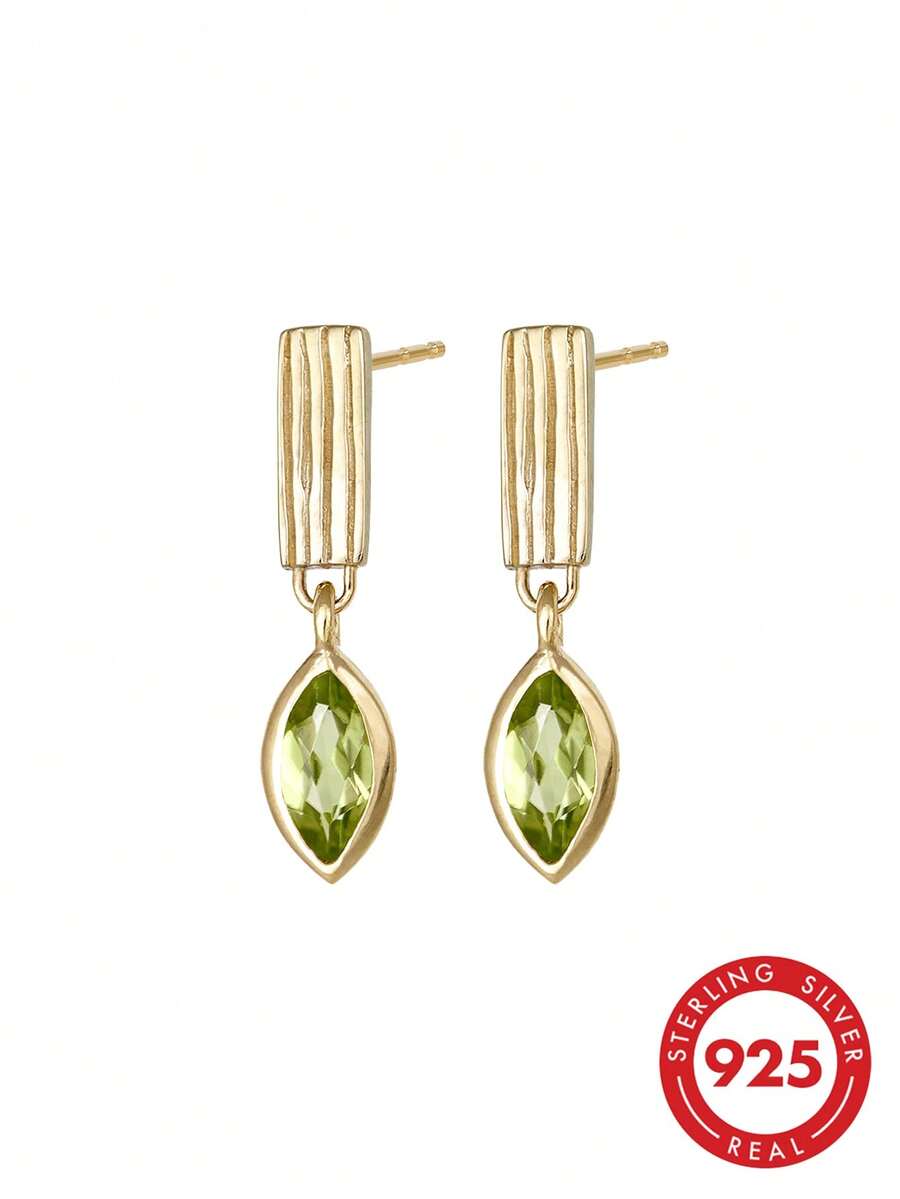 Bông tai mặt dây chuyền bạc 925 cao cấp kiểu cổ điển, đính đá Zirconia, họa tiết dọc, thích hợp cho phụ nữ đeo hàng ngày. - Bông tai thả Zircon - Xem 1