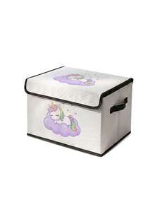 1 pieza Caja de almacenamiento plegable de gran capacidad, cesta de almacenamiento con tapa con estampado de poni y asa, contenedor de almacenamiento multiusos para guardería, dormitorio, ropa de bebé, debajo de la cama, juguetes - Multicolor - Ver 6