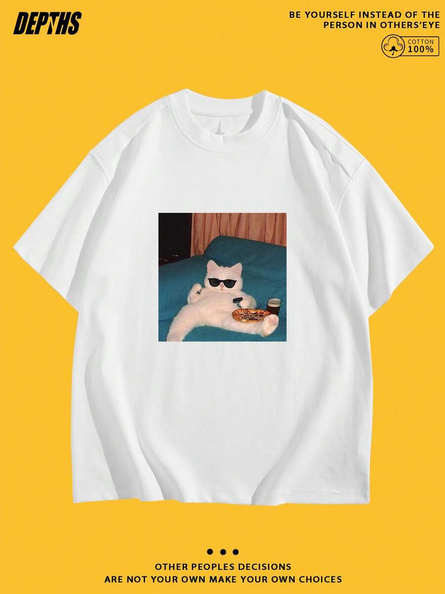 New Summer 2026 Collection, Cartoon Fun Creative Pattern Round-Neck T-Shirt, Pure Cotton Summer Fashion Short Sleeve, Casual Everyday Outing Style Top, 100% Cotton, Sizes S–7XL, Ships Within 24 Hours - trắng - Xem 1