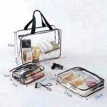 Questo set di tre borse da toilette da viaggio trasparenti include una borsa da toilette da viaggio trasparente 3-in-1 con cerniera, una borsa di stoccaggio trasparente, una borsa di stoccaggio impermeabile con cerniera, portatile e lavabile, ideale per viaggi di casa, ufficio e scuola, e una borsa da toilette da viaggio in PVC impermeabile portatile. È unisex. - Multicolore - Visualizzare 2