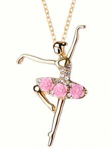 1pc Pink Ballerina Pendant Necklace, Fashionable Necklace For Teenagers, Back To School/Graduation Gift - Multicolor - View 2