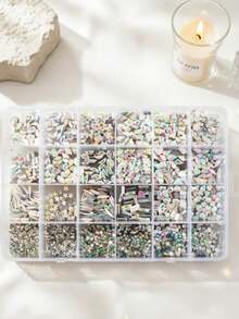 24-Slot Box Flat Bottom Nail Art Rhinestones, Durable Color, Long-Lasting Nail Jewelry DIY Accessories - Multicolor - View 3