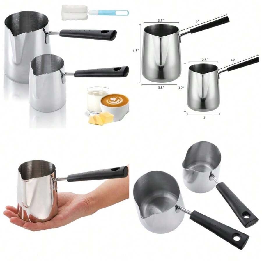 Stainless Steel Milk Butter Warmer Pot Turkish Coffee Maker Cezve Ibrik Stovetop Chocolate Melting Pan For Maple Syrup And Sauce Heating - 1 - View 1