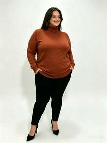 Steve Store Women's Fashion Knitwear Turtleneck Plus Size Spandex Sweater High Neck Long Sleeve Blouse Basic Winter Blouse Elegant Fashion - ferrugem - 查看 2