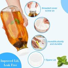 2PCS Glass Milk Bottle With Lid, 32 Oz Capacity, With Airtight White Lid, Reusable Food Container, Suitable For Refrigerator Storage, Juice, Oat Milk Or Plant-Based Milk, Water, Honey, And Cold Drinks - Xem 4