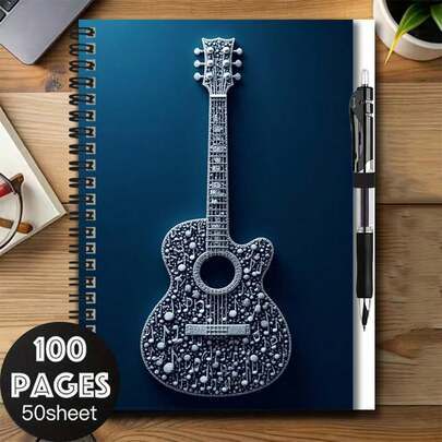 Bộ sổ tay lò xo họa tiết đàn guitar sáng tạo kèm bút! 100 trang (50 tờ), chất lượng cao. Thích hợp để ghi chép công việc, học tập, sử dụng hàng ngày ở trường. Bìa tinh tế, thích hợp làm quà tốt nghiệp, quà sinh nhật, hoặc để viết nhật ký, lên kế hoạch hàng ngày, ghi chú!
