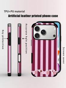 1 pieza Funda protectora de teléfono con estampado de perrito a rayas de colores para fiestas y vacaciones, anti-caída, anti-polvo, impresión colorida y artesanía de parche de cuero, diseño de orificio de altavoz con amplificador de sonido, compatible con iPhone 17PM/16PM/15PM/17/16/15/14/13/12/11, Galaxy S22/23/24, Feliz Navidad y Felices Fiestas Lunares Super Fibra PU - Rojo violeta - Ver 1