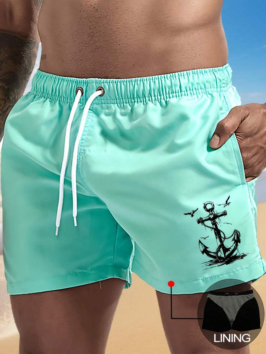 Personalized Beach Shorts, Summer Sports Shorts With Drawstring, Lightweight Summer Surfing Gear, Lined, With Pockets, Suitable For Casual Wear And Vacation Spots Free Shipping - 綠湖 - 查看 1