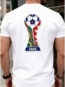 2026 Nova Camiseta Masculina da Moda, Camiseta com Estampa do Troféu da Copa do Mundo para EUA, Canadá, México, Camiseta Esportiva de Futebol de Manga Curta Confortável para o Verão - Multicolorido - Visão 5