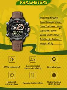 NAVIFORCE Men's Luxury Quartz Watch, Military LED Digital Waterproof Wristwatch, Sports Chronograph, Men's Clock - Black - View 7