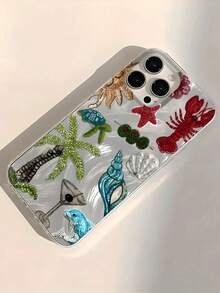 热带海滩度假风刺绣荔枝纹防滑手机壳，适用于 16/16 Pro Max，个性化定制，防指纹，柔软，11/12/13/15/16 Plus，创意防滑，4 Pro，保护壳，17 - 彩色 - 查看 3
