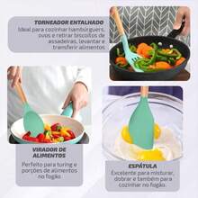 12pcs Silicone Cooking Utensil Set, Simple Wooden Handle Multi-Purpose Kitchen Gadget Tool Set For Kitchen - verde menta - Ver 7