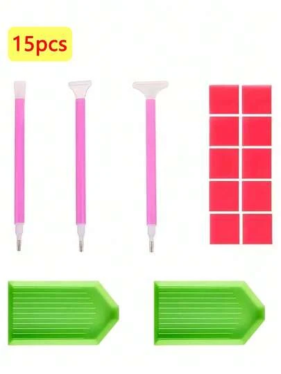 15-Piece Diamond Painting Tool Set, 3 Diamond Adhesive Pens With Different Sizes Of Adhesive Heads, Professional Embroidery Crafts, Suitable For Art Painting, Portable Rhinestone Applicator Tool Set, Suitable For Enthusiasts