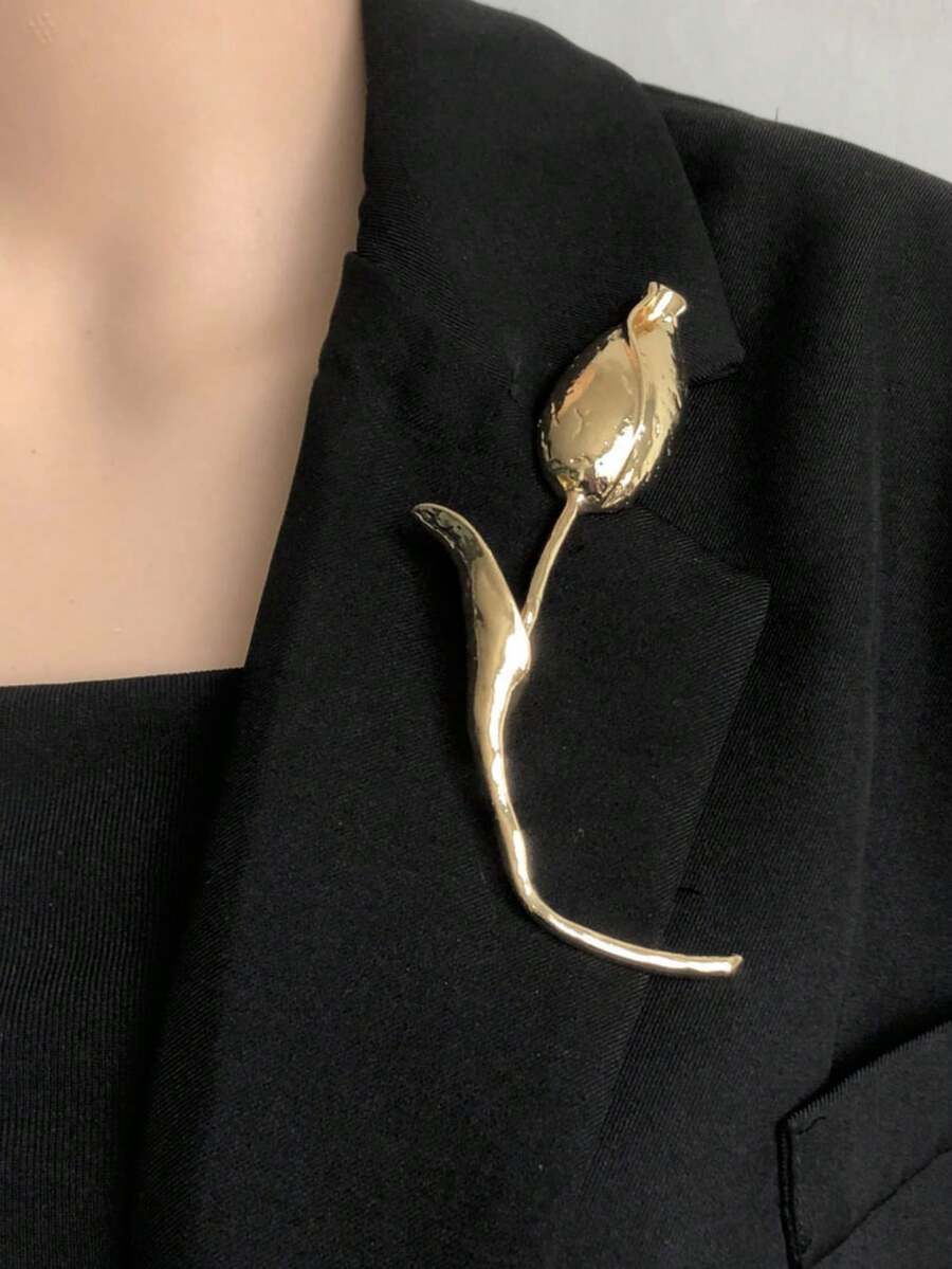 復古誇張金屬風胸針,時尚華麗秀場配件,適合女性日常穿著與宴會胸針飾品 - 金色 - 查看 1