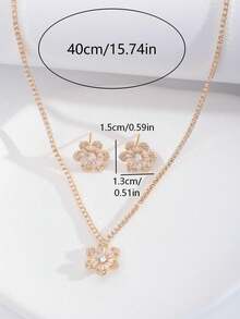 Bộ trang sức cao cấp sang trọng đính đá Cubic Zirconia hình hoa, gồm 1 dây chuyền và 1 bông tai, thiết kế hoa tinh tế, thích hợp cho phụ nữ dự tiệc cưới và các sự kiện. Sản phẩm không kèm hộp quà. - Vàng - Xem 6