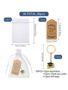 12pcs/Set Graduation Souvenir Keychain Gift Set, Graduation Cap & Book Pendant With Gift Bag And Card, Graduation Party Favors - Black - View 12