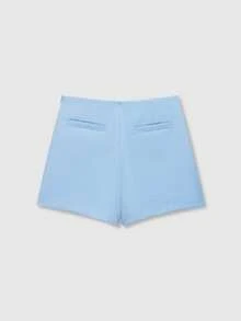 女士纯色不对称腰部休闲短裙裤 夏季 - 淺藍色 - 查看 2