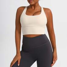 Cross-Back Sports Bra, Nude-Feel Yoga Tank Top, Women's Fitness Yoga Top, Shock-Absorbing Sports Bra - Milk Apricot Color - View 12