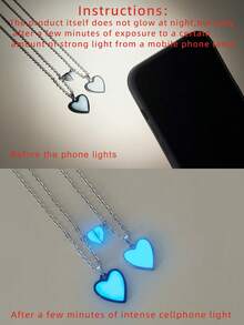 Bộ 2 mặt dây chuyền hình trái tim phát sáng trong bóng tối dành cho cặp đôi/tình bạn, thích hợp để đeo hàng ngày và làm quà tặng ngày Valentine. - Nhiều màu - Xem 5