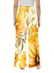 Women Straight Leg Wide Leg Pants Sunflower Floral Print Casual Comfortable Loose Fit For Everyday Wear And Light Exercise 250g - 彩色 - 查看 3
