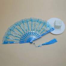 Abanico plegable de estilo chino vintage para mujeres, con encaje, rosa, flor y decoración con borlas, estilo oriental retro, portátil y plegable, adecuado para fotografía Hanfu, accesorios de cosplay, escenario de danza china, decoración de ceremonia del té, decoración del hogar y la tienda, regalo de cumpleaños, recuerdo de estilo chino, también un accesorio de verano imprescindible - A - Ver 15